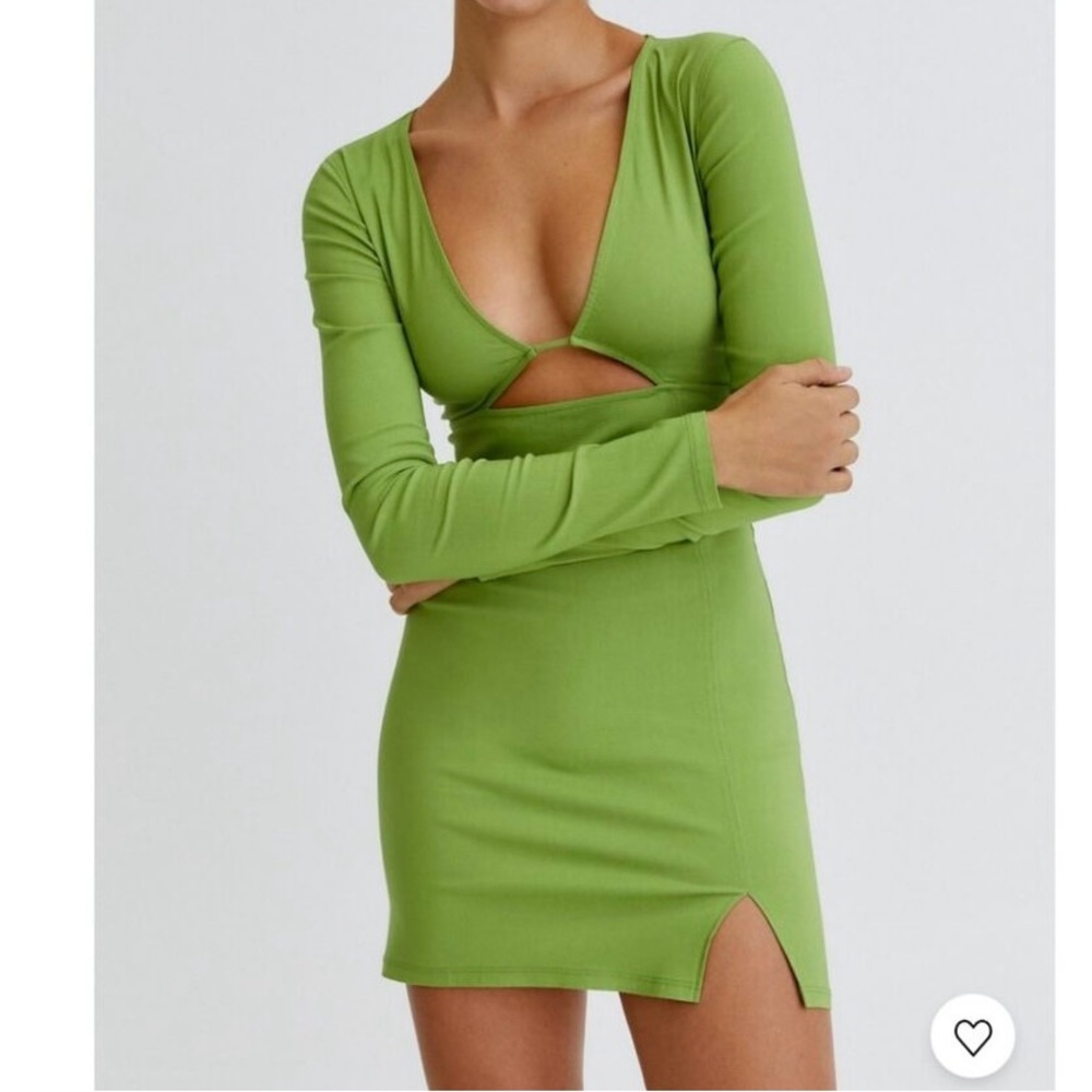 Pull and Bear Green Long Sleeve Cut-Out Dress